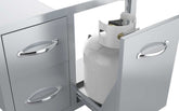 Interior view of the Sunstone Classic Series Flush Style 30” Tank Tray with three large drawers and adjustable trash ring.